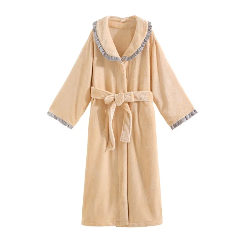 Female Pajamas Robe Vintage Nightgown Women Autumn Winter Plush Thickened Long Bathrobe French Princess Sweet Girl Home Clothes