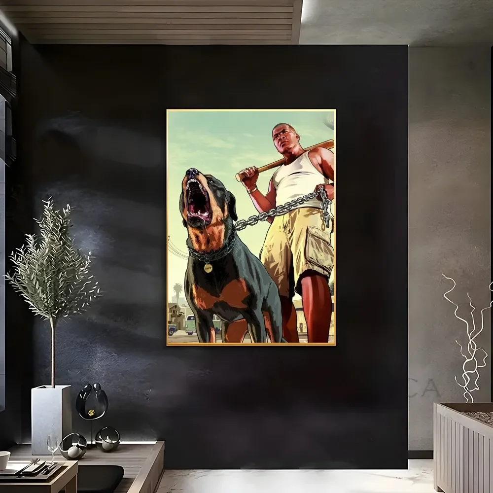 Decoração roubo auto gta vídeo jogo cartaz pegajoso arte da parede impressão à prova dwaterproof água casa sala de estar barra decoração estética