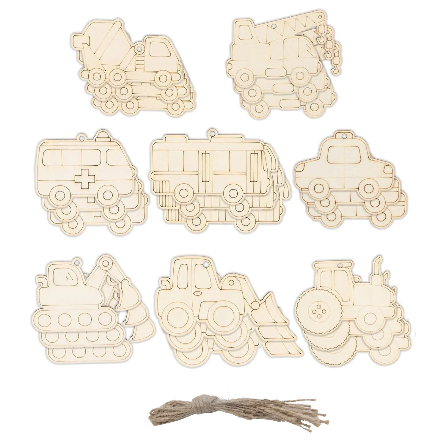 16pcs/set Wooden Car Ornament Cartoon Trucks, Excavators Vehicle Hanging Crafts for Home Party Decoration New Year Gifts Supply