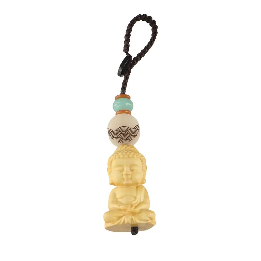 Boxwood Buddhist Keychain Wooden Key Holder Tathagata Buddha Lanyard Monk Natural Buddhist Keyring Carving Pendant