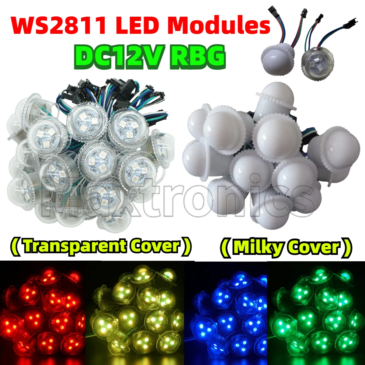 10-30-50pcs DC12V WS2811 LED Modules Transparent/ Milky Cover Diameter 26mm 3Leds 5050SMD RBG Waterproof  Point Light Pixel Lamp