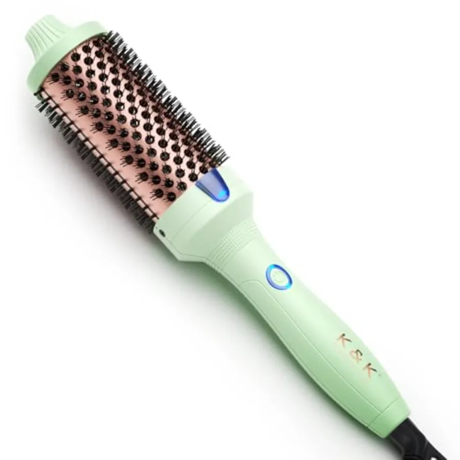 

KandK Pro Thermal Brush Creates Blowout Look, 1.77 Inch Ionic Heated Round Comb Makes Hair Smoother, Dual Voltage, Thermal Roun
