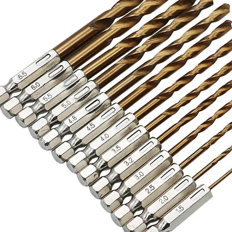 

13PC HSS High Speed Steel Titanium Coated Drill Bits 1/4 Hex Shank 1.5-6.5mm wood Drill Bit Set Power Accessories carpenter tool