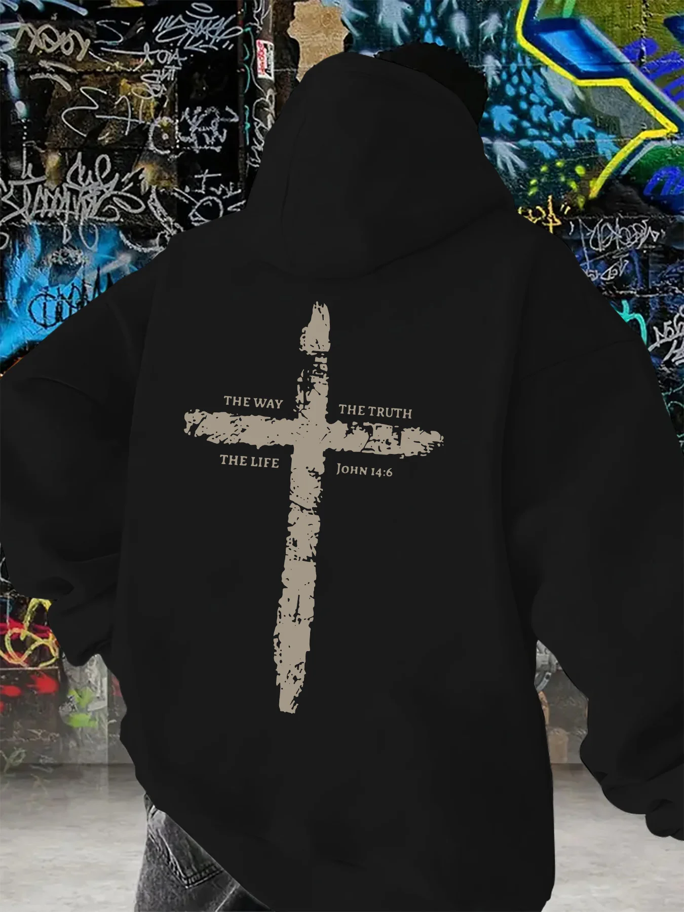 سترة بغطاء للرأس للرجال بطباعة متقاطعة مع رباط وجيب الكنغر، مريحة كاجوال وعصرية لفصلي الربيع والخريف