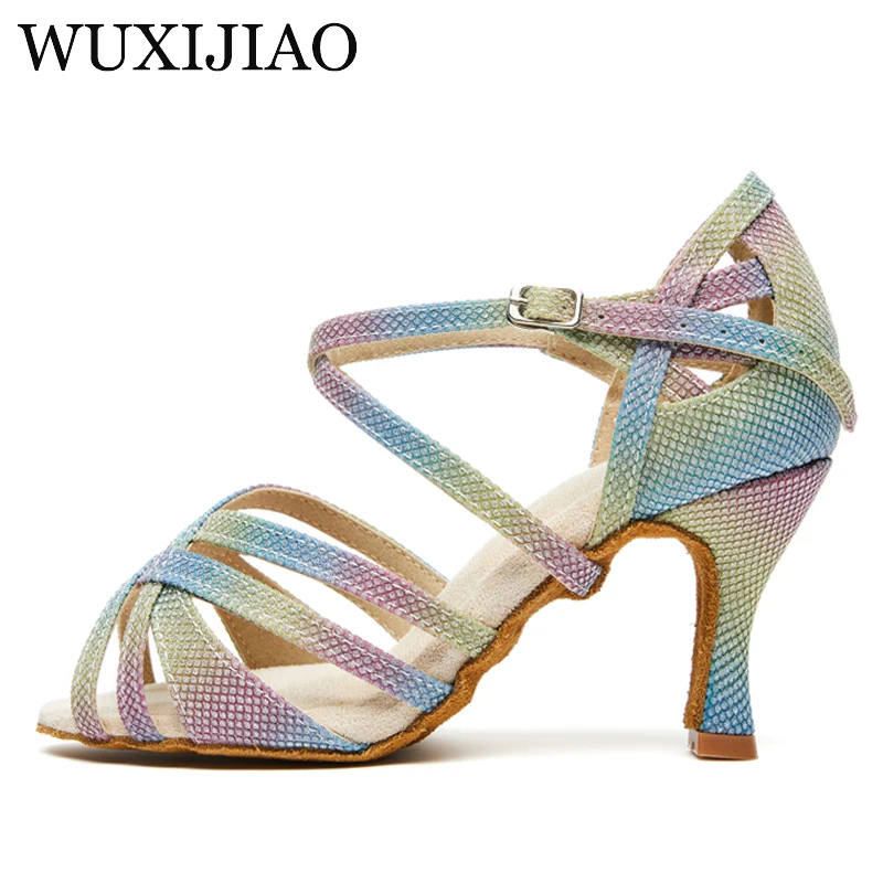 WUXIJIAO-Colored Latin Dance Shoes for Women, Soft Sole, Latex Salsa Dance Shoes, Ballroom Dancing Sandals Indoor Party Shoe New