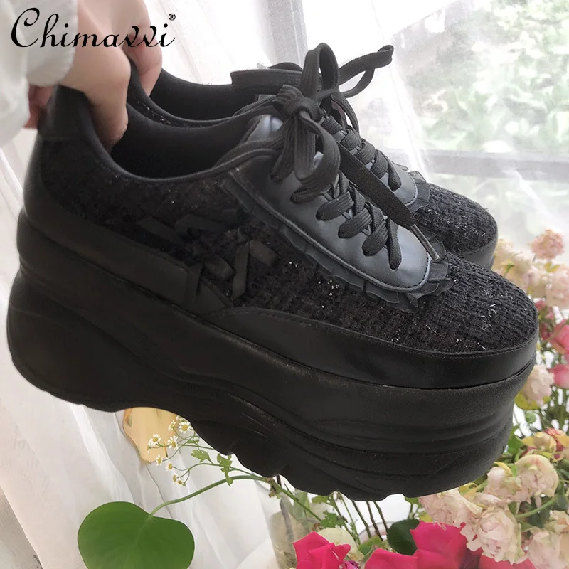 

New 2025 Spring Japanese Style Sweet Girl Muffin Shoes Mine Comfortable Thick-soled Versatile Black and White Women's Shoes