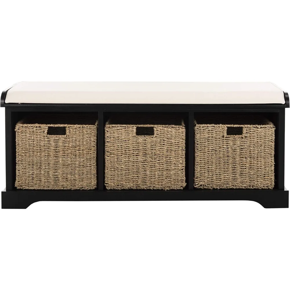 

Black American Homes Collection Lonan Grey and White Wicker Storage Bench, 0