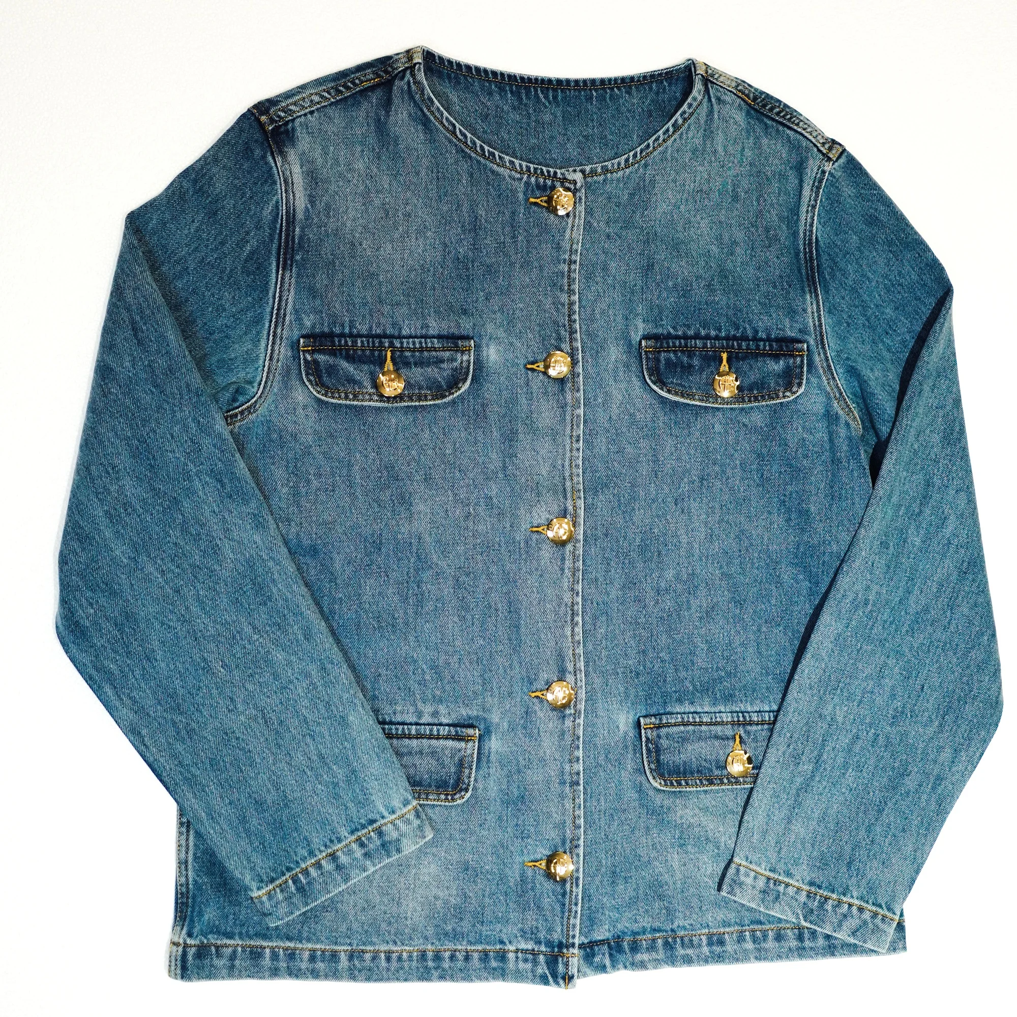 

Женская свободная джинсовая куртка на весну и осень, среднее древнее синее простое высококачественное пальто Sensation Small Fraance Sle ort