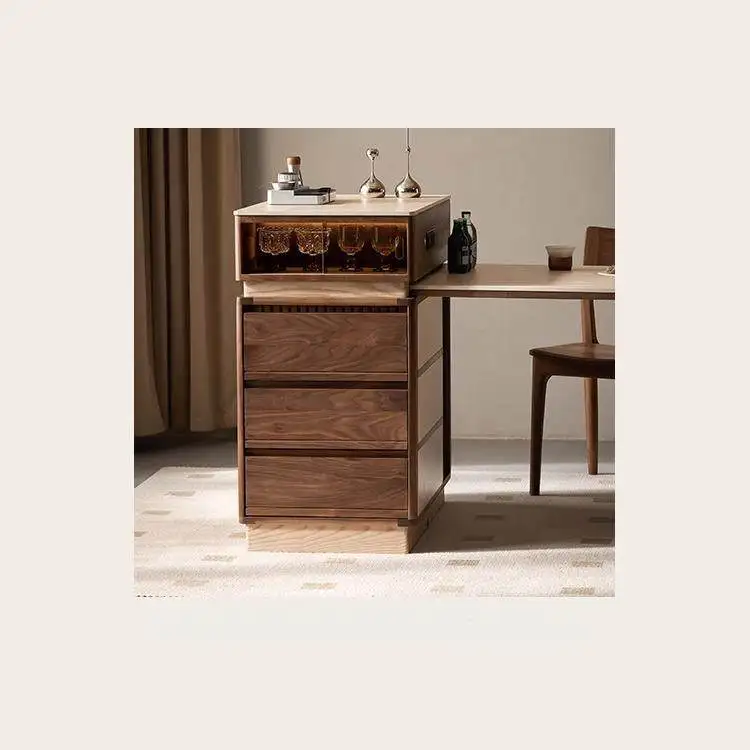 

North American black walnut double rock slab island cabinet single narrow retractable