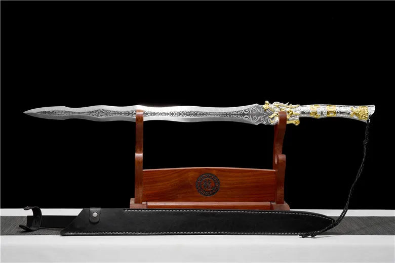 84cm Silver Dragon Battle Sword Medieval battle ready sword True Steel Sword Martial Arts Kung Fu Sharp weapon katana holster