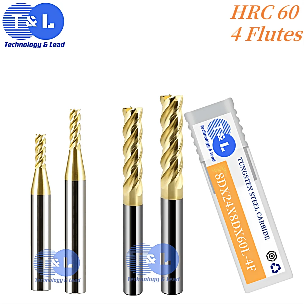 

T&L HRC60 4Flutes High End Platinum Tungsten steel Carbide Flat Endmills For CNC Mechanical Machining Milling cutter Tools