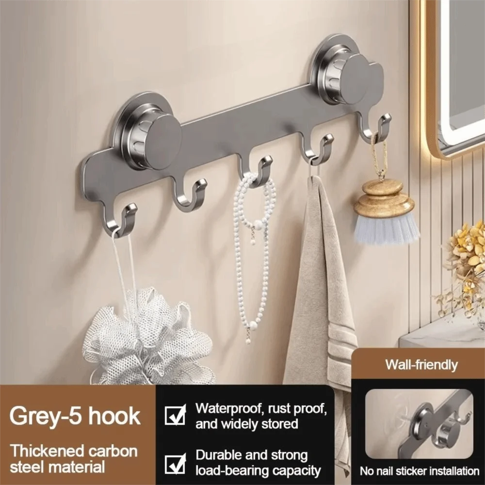 5/6/7/8-Hook Suction Door Cup Hook Waterproof Single Row Bathroom Towel Holder Strong Load-bearing Rust-proof Space Saving