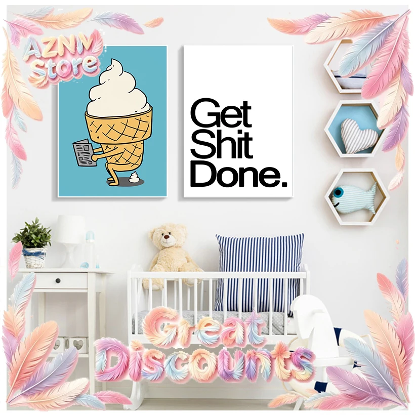 Canvas Painting Decoration Funny Toilet Picture Get Shit Done Ice-Cream Wall Art  Picture Poster Home Decoration