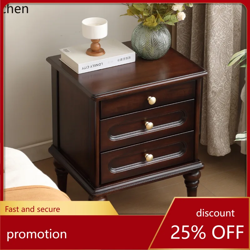 

YFY Solid Wood Bedside Table Three-Drawer Side Storage Cabinet Organizer