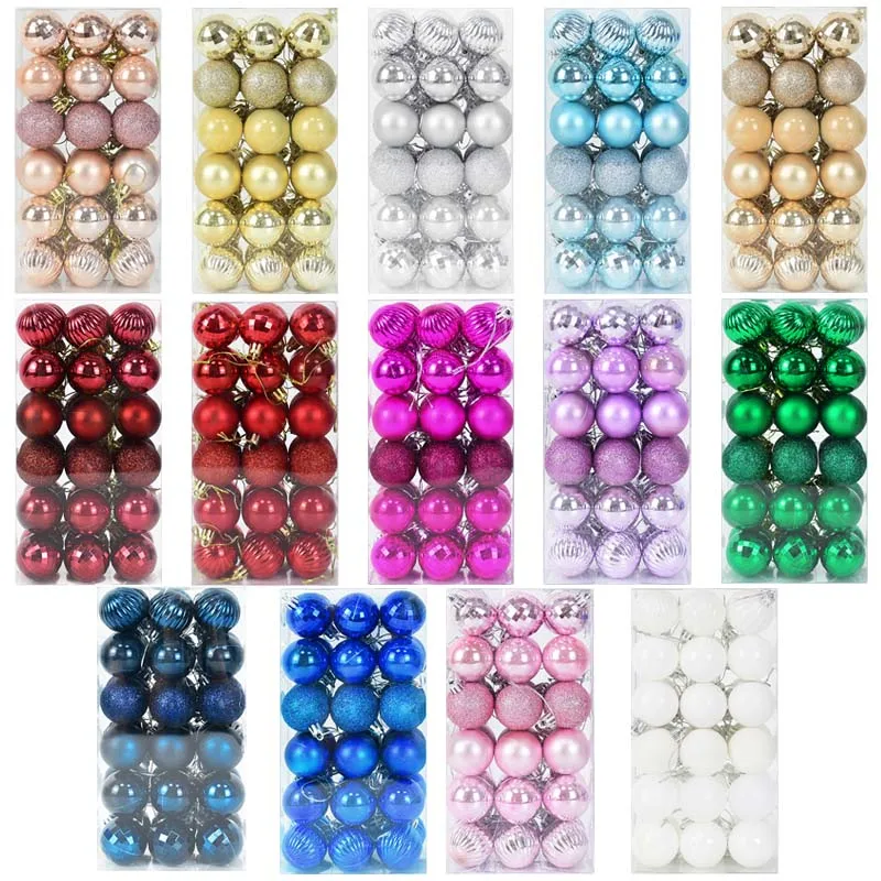 36pcs Christmas Ball Pendant Gold Silver Red Blue Pink Green Purple White Christmas Tree Home Hanging Decoration Gift