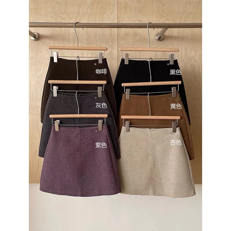 

Women's Autumn Winter Solid Color A Line Short Skirt Lady Casual High Waist Wool&blend Mini Skirt