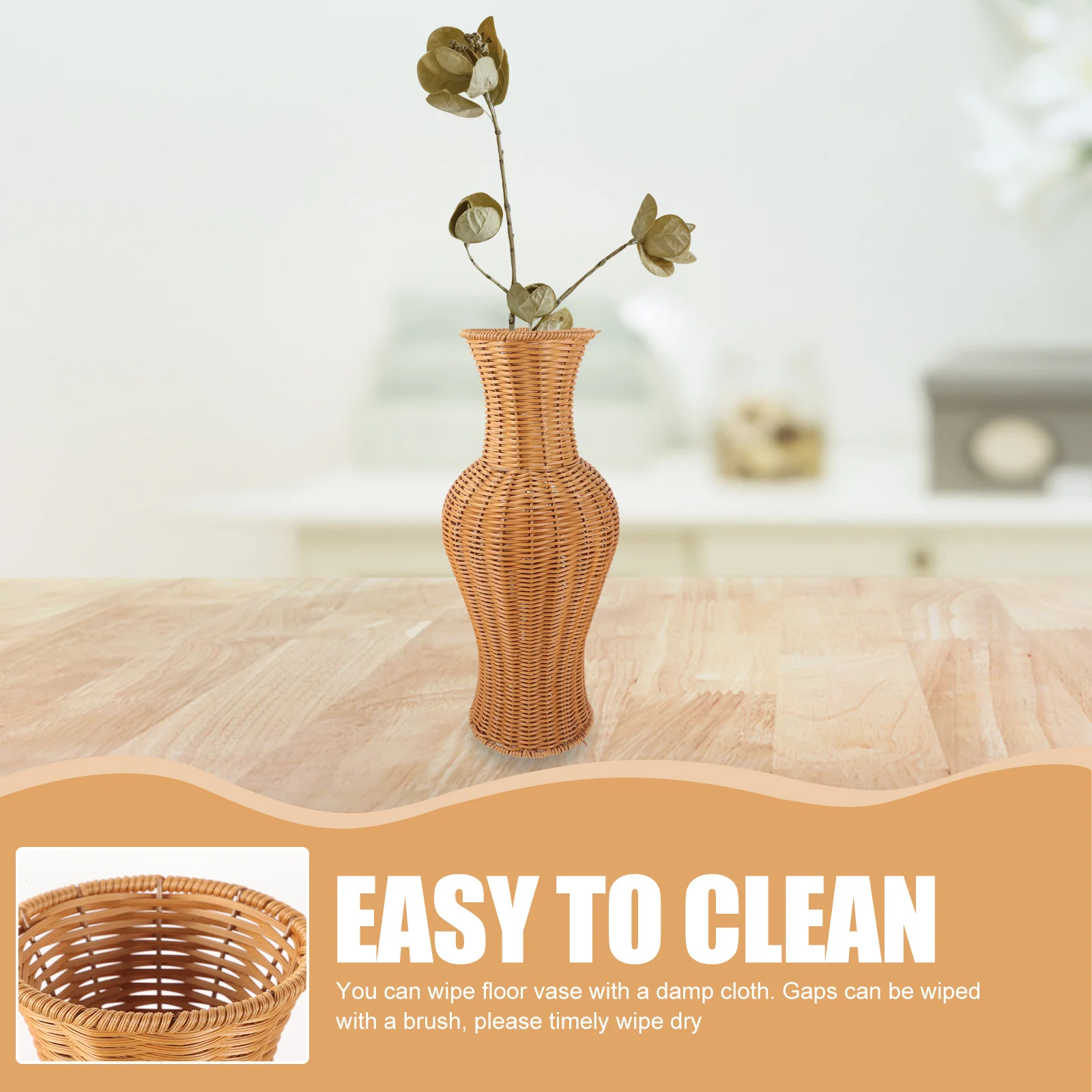 

Imitation Rattan Floor Vase Natural Elegant Woven Flower Holder Home Decoration Office Table Adornment Dried Flower Vase