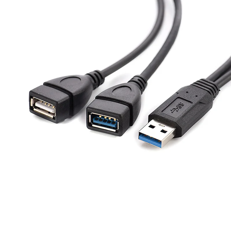 Concentrador de datos USB 3,0 A 1 macho A 2 USB Dual hembra, adaptador de corriente Y divisor, Cable de alimentación de carga USB, Cables de extensión