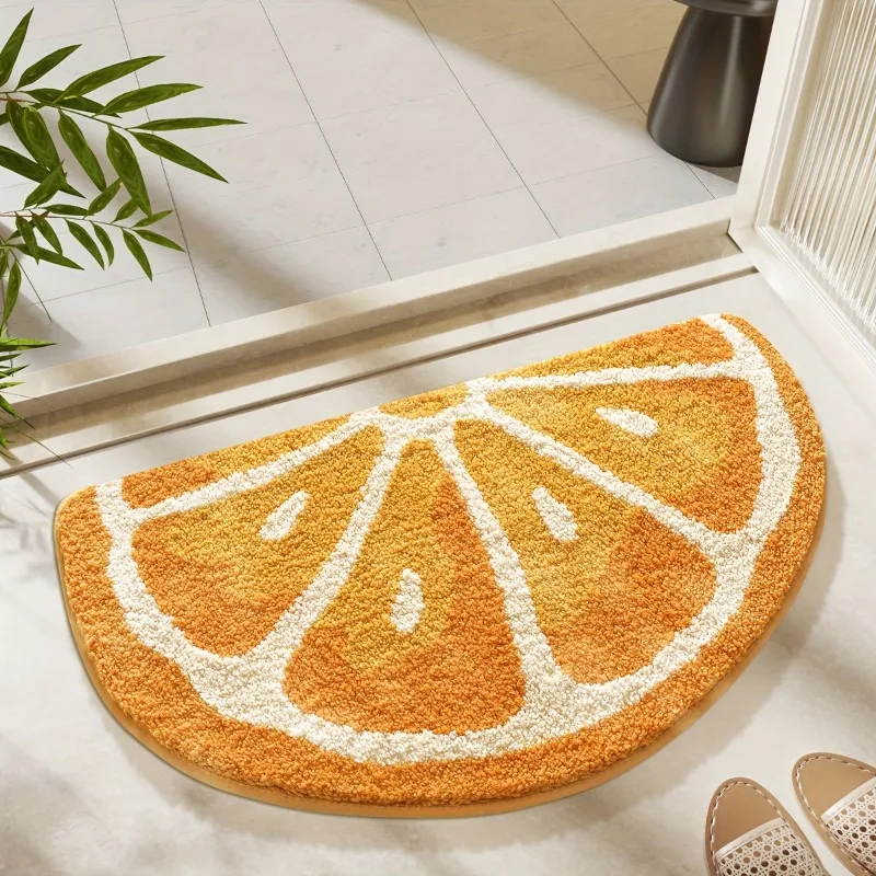 

Soft Plush Bath Mat Non Slip Absorbent Semi Circular Fruit Patterns Perfect Bathroom Decor Fluffy Plush Winter Decor Decoration