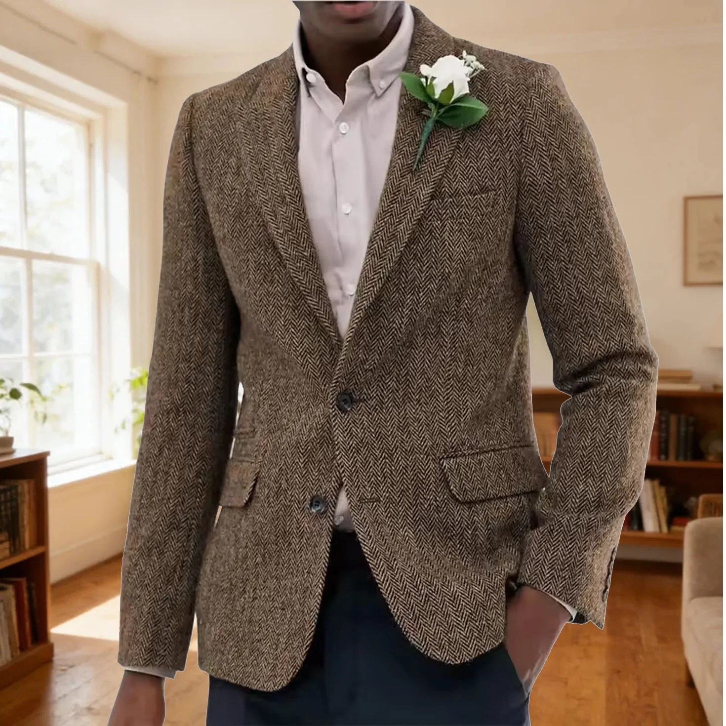 

Men's Herringbone Blazer Suit Collar Slim Jacket Casual Fashion Jacket 3 Pocket Workwear Men's Summer Suits Formal Man Jackets