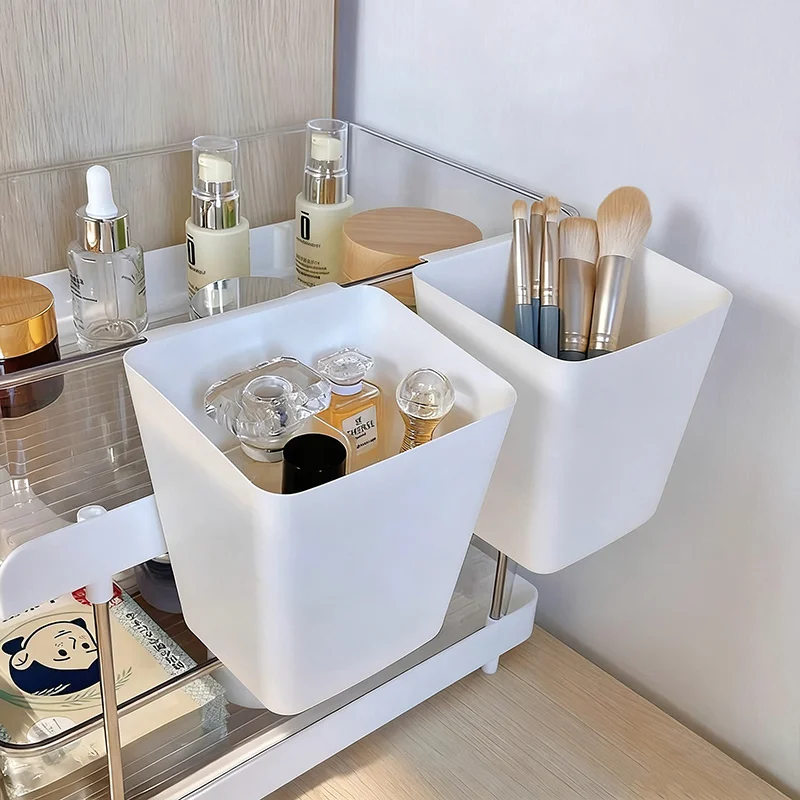 3Tier Plastic Rolling Utility Cart with Storage Bucket for Cleaning Cosmetic Medical Salon Desktop Tra Trolley Storage Organizer