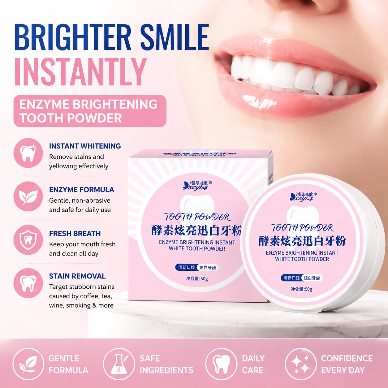 Teeth Whitening Enzymes - Enzyme Brightening and Whitening Tooth Powder