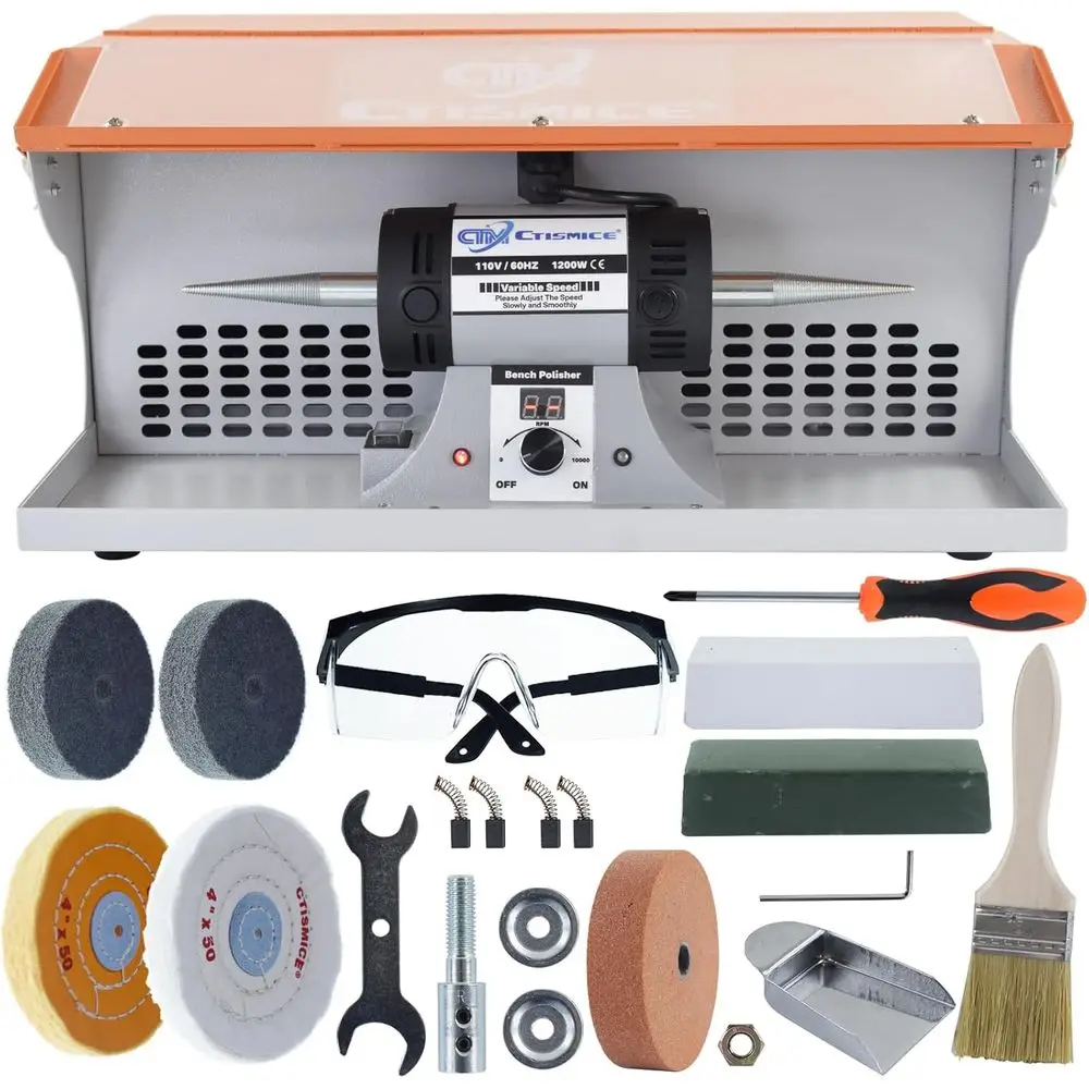 

1200W Jewelry Polisher with Display Screen, Variable Speed Bench Polishing Buffing Machine with Dual Exhaust Fan Blower, Dust Co