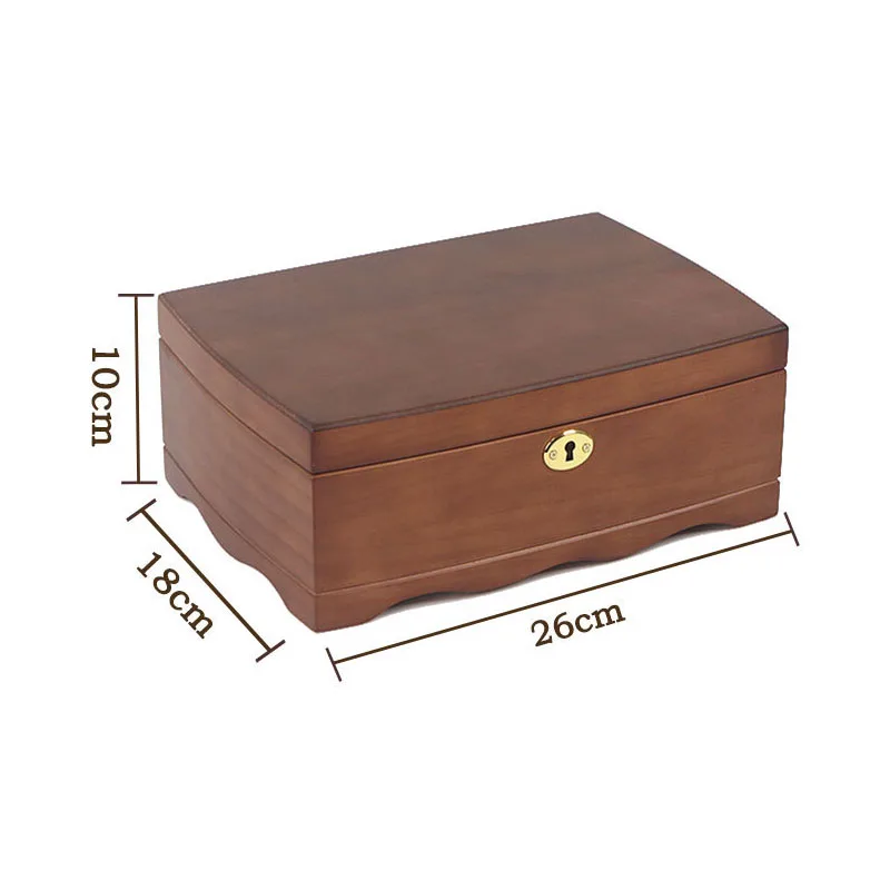 Wooden Jewelry Box with Lock Key For Women Natural Wood Lockable Antique Girls Organizer Boxes Built in Necklace