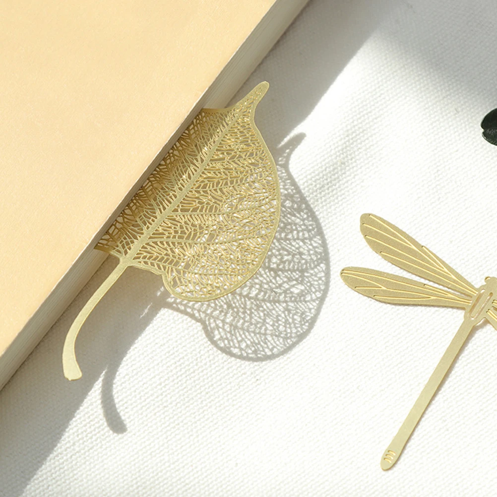 

2pcs Creative Vintage Brass Leaf Vein Bookmark Dragonfly Leaves Book Marks for Book Luxury Business Gift for Teachers Student Gi