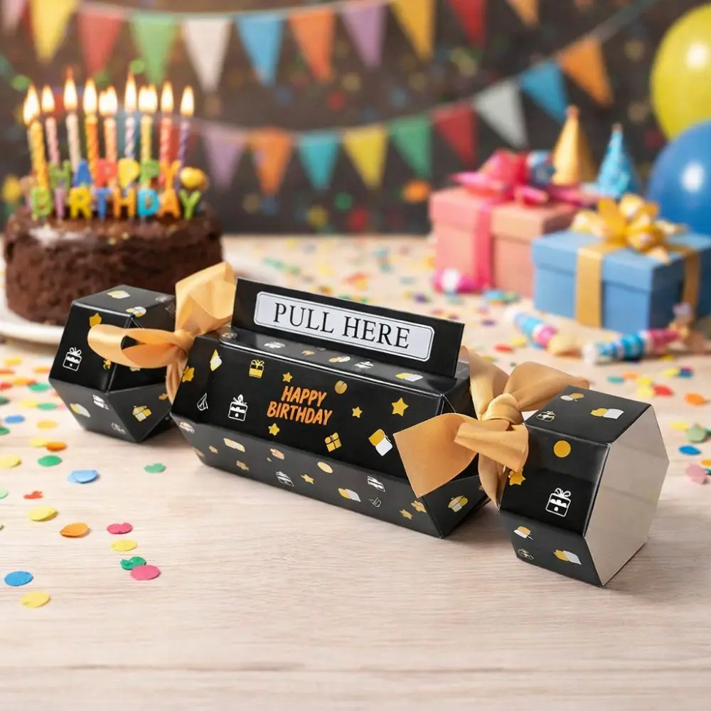 Party Gifts Candy Shape Birthday Money Box Black Gold Paper Money Gift Box Funny with Bags Pull Money Box Birthday Party