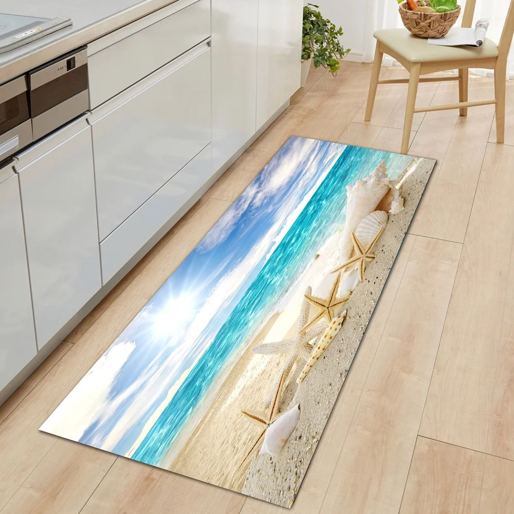 

3D Beach Shell Rugs Household Bathroom Non-slip Door Mats Carpet Conch Starfish Doormat Living Room Floor Foot Pad Kitchen Mat