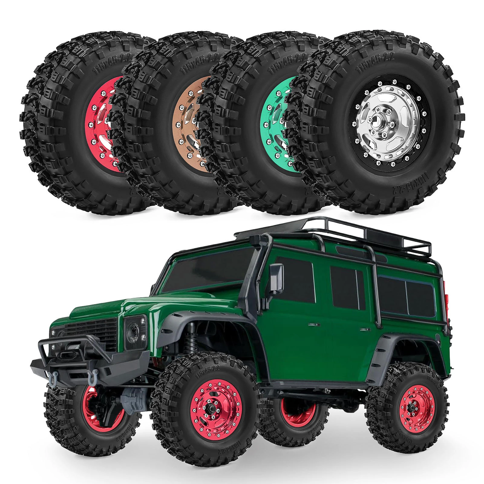 

4pcs 115mm Metal 2.2 inch Beadlock Wheel Rubber Tire Set for 1/10 TRX4 Axial SCX10 II III 90046 AXI03007 D90 Wraith RC Crawler