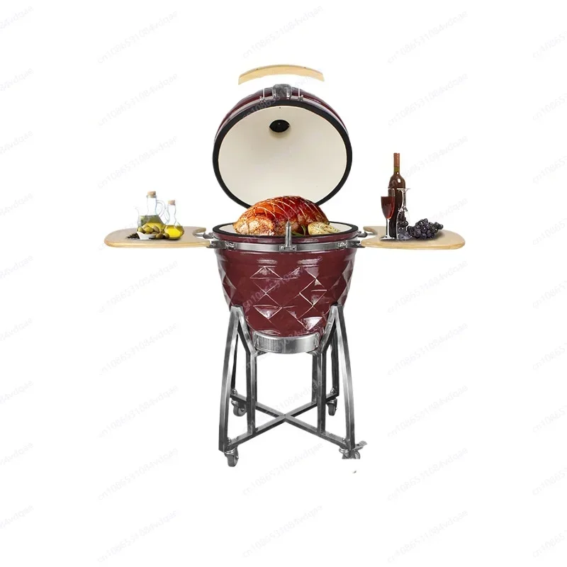 21 Inch Ceramic Charcoal Grill, Outdoor BBQ Smoker for Pizza Roasting, American Style Patio Barbecue Stove