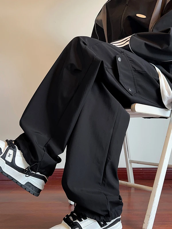 

American Sle Men's Casual Pants Autumn Outdoor Loose Straight Leg Folded Waterproof Trousers Comfortable Elastic Waist