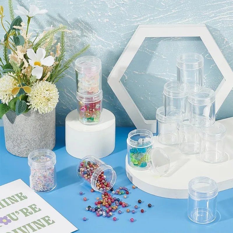 24 Pack 40ml Clear Bead Jar Empty Plastic Storage Container 1.5x2inch with Rounded Screw-Top Lids for Beads Nail Art Glitter