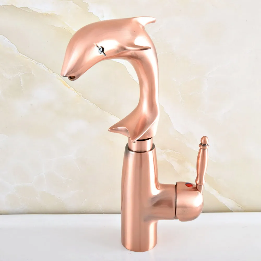 

Basin Faucets Antique Red Copper Dolphin Design Bathroom Wash-basin Mixing Tap Cold Hot Water Sink Taps tsf850