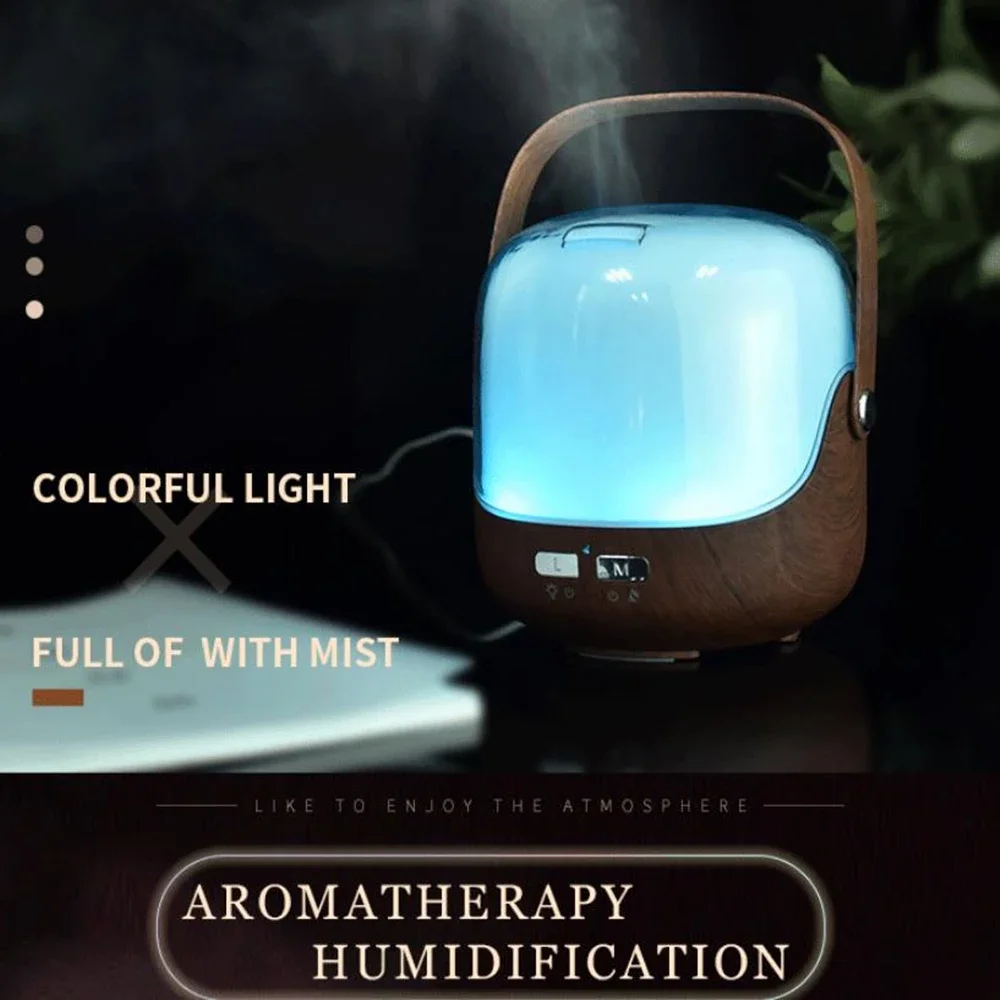 Mini Air Humidifier Aromatic Essential Oil Diffuser Wood Grain Fresh Air 250ml for Baby Home Office Bedroom 7 LED Color Lights