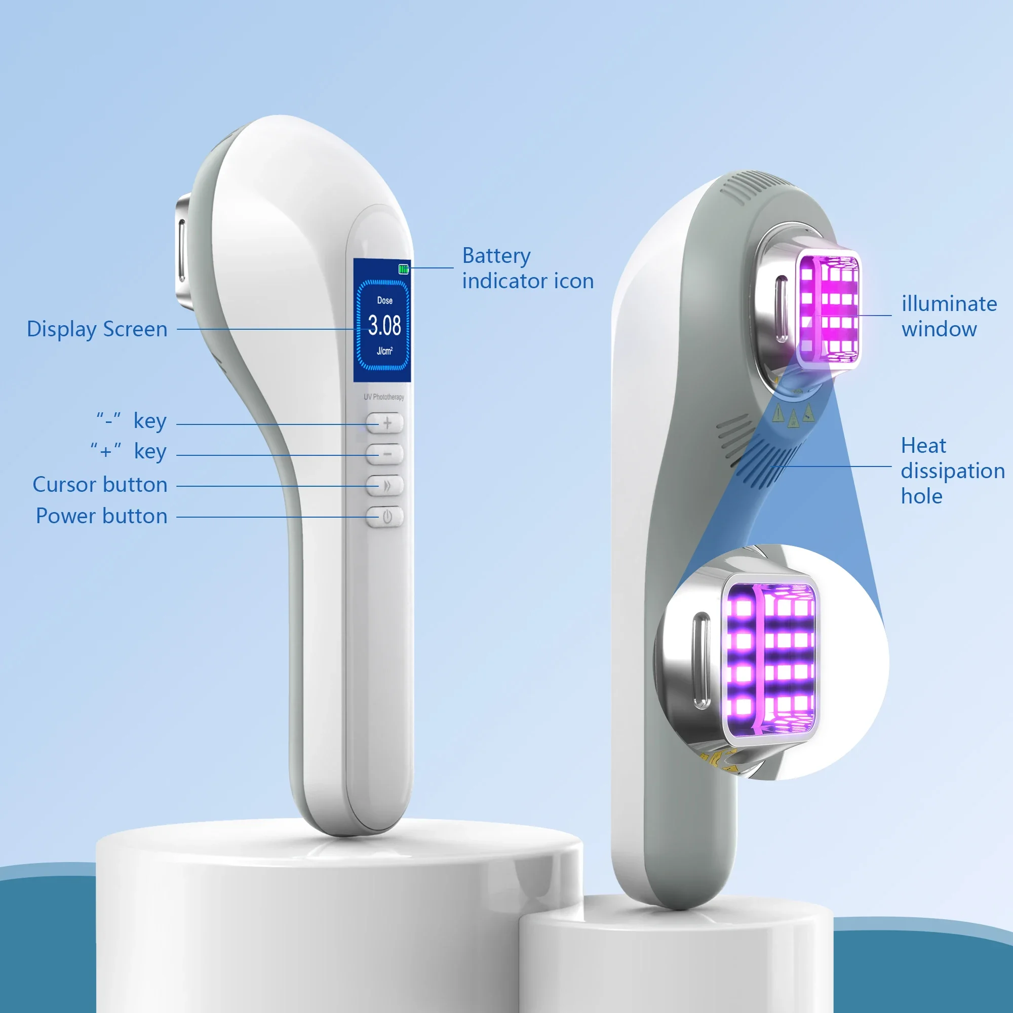 308nm Household Ultraviolet Phototherapy Instrument, Vitiligo Treatment, UVB Lamp Laser for Therapy, Psoriasis, Skin Disease