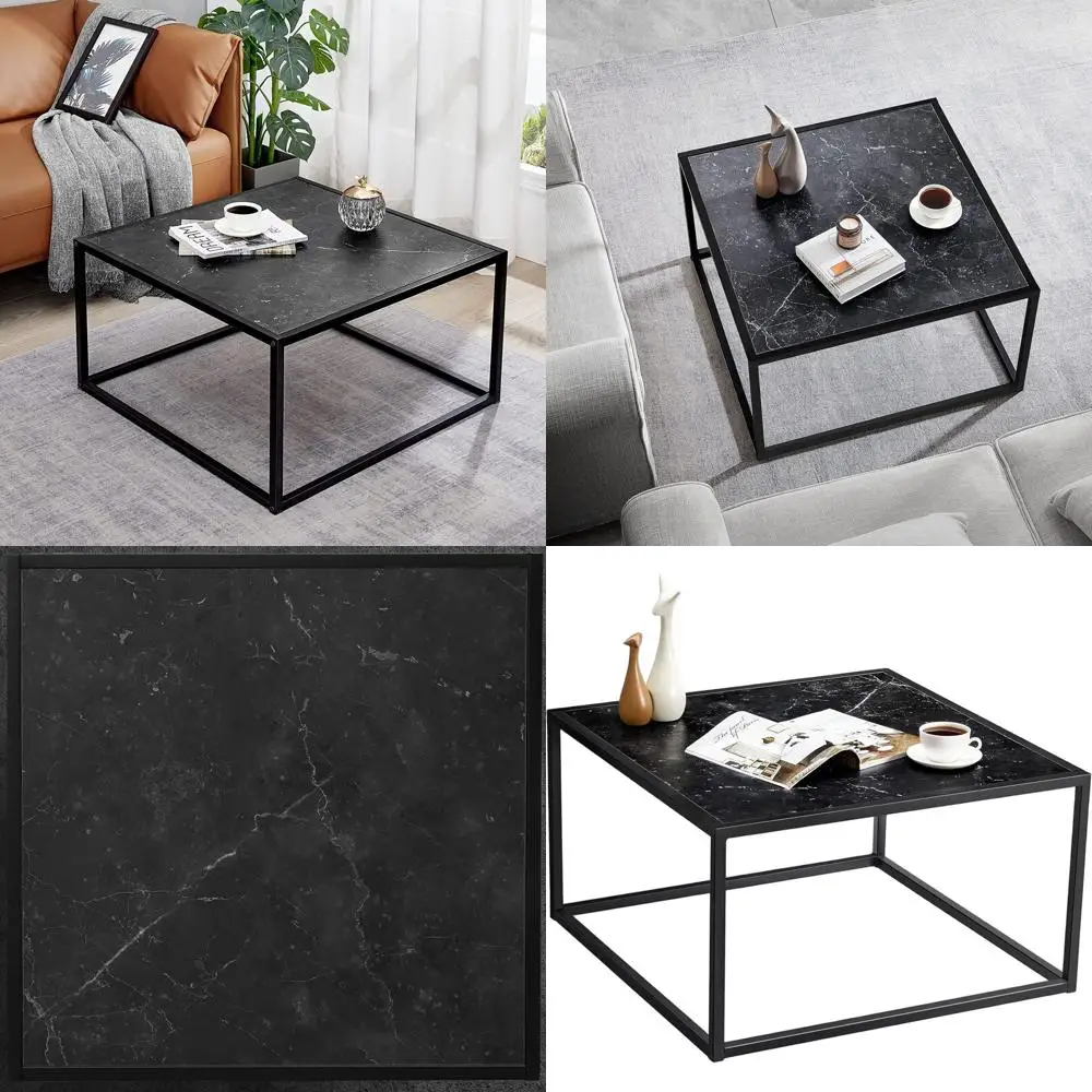 

Compact Black Marble-Look Coffee Table, Modern Design for Living Room & Office, 27.6x27.6x15.7 Inches, Easy Assembly