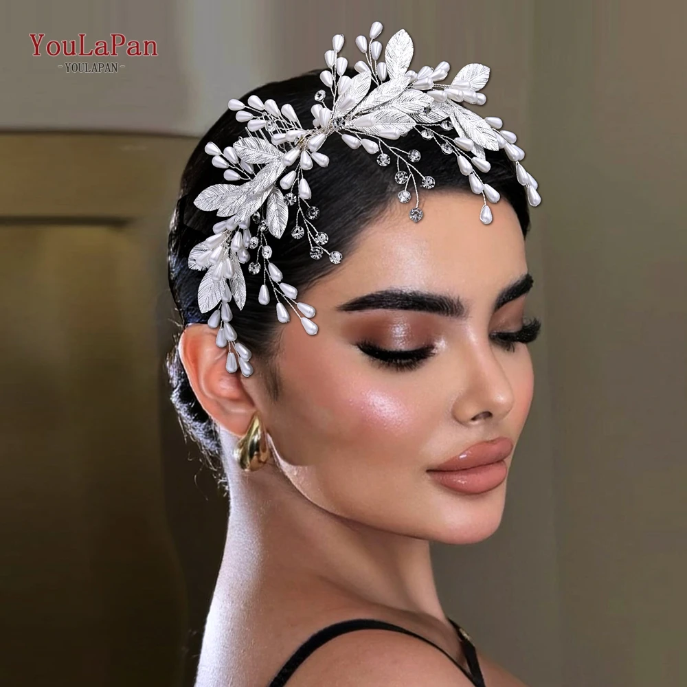 

YouLaPan Silver Color Alloy Leaf Hair Comb Bride Pearl Headpieces Women Wedding Party Side Comb Headband Hair Accessories HP680