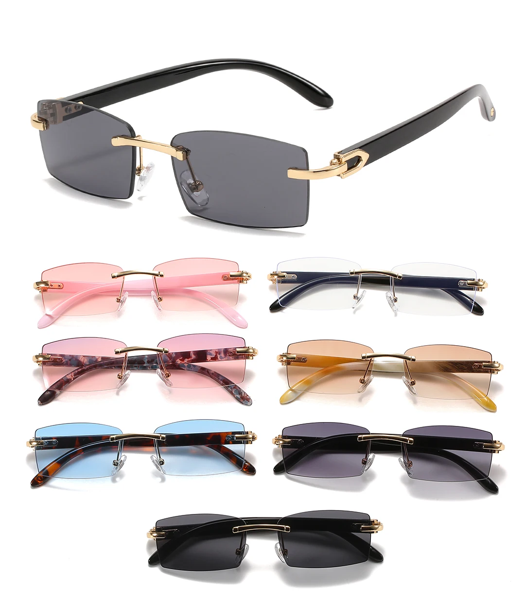 Frameless UV400 Gradient Rimless Rectangle Sunglasses Punk Sunglasses Fashion Shades Driving Sun Glasses