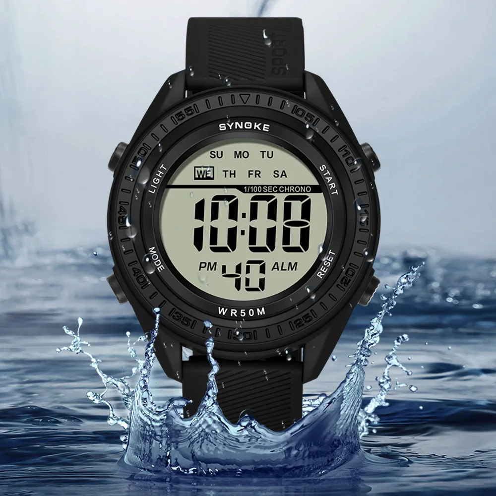 Outdoor Sport Watch Men Alarm Chrono Clock 5Bar Waterproof Military Watches LED Display Shock Digital Watch Thin Synoke Design