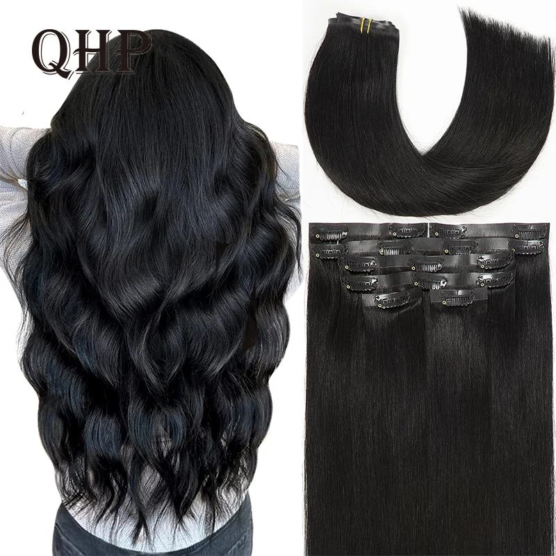 

Seamless Pu Clip in Hair Extensions Human Hair Natural Straigh Brazilian Virgin Hairpiece Double Weft Extensions For Full Head