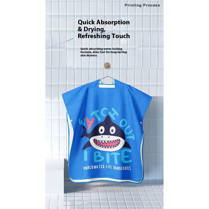 ‌ Robe de natação de verão com capuz, toalha de natação de secagem rápida, capa para crianças pequenas, tamanho jovem, praia, piscina, poncho de banho estampado, bolsos com cuidado