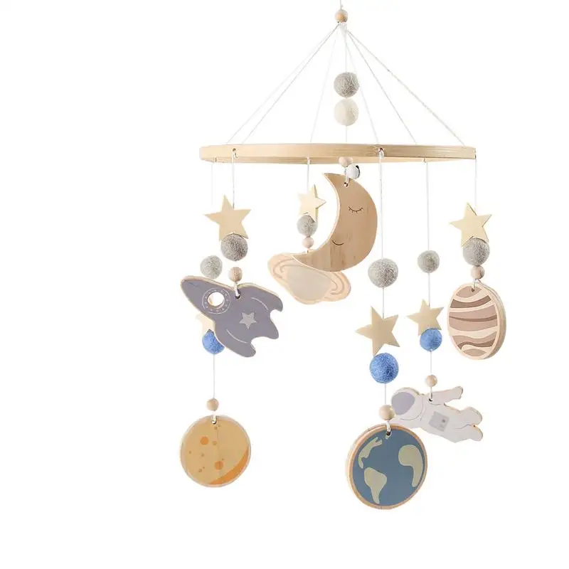 Baby Mobiles Wood Nursery Pendent 360 Degree Rotating Space Pattern Crib Mobile For Calming Visual Stimulation Play Travel Night