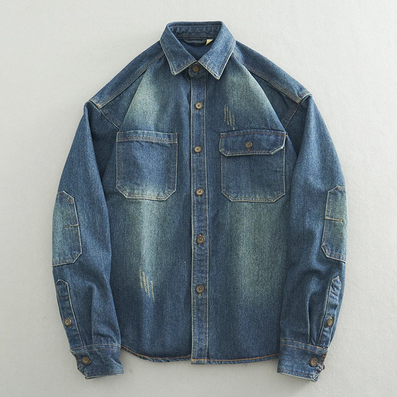 Autumn/Winter Chunky retro washed denim Shirt for men Autumn/Winter Youth retro casual loose shirt jacket