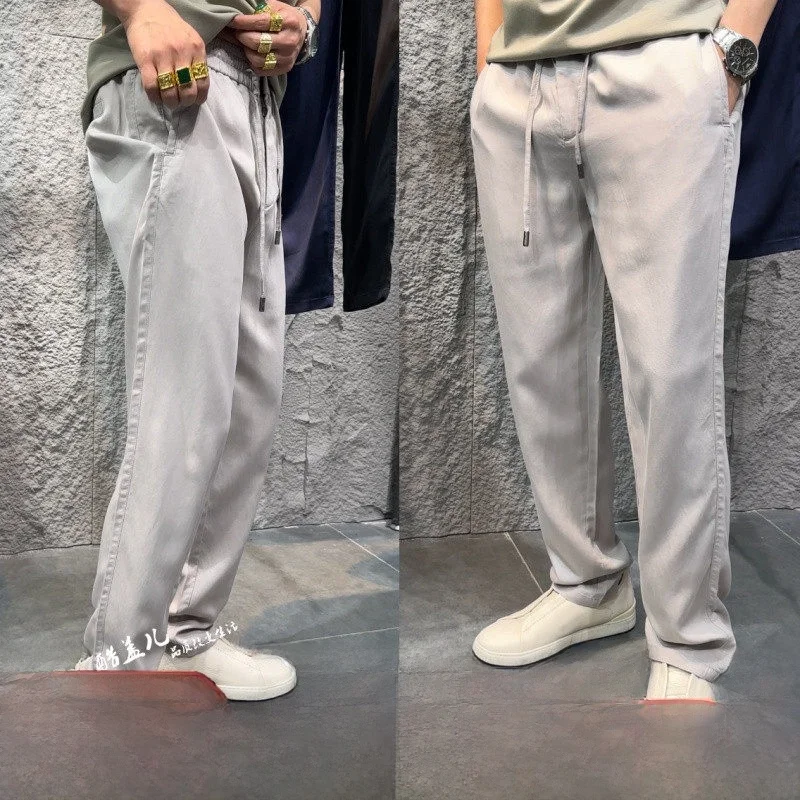 

Italian High-End Lyocell Linen Blend Casual Pants Soft Breathable Men's Long Trousers Trendy Straight Leg Summer Faion