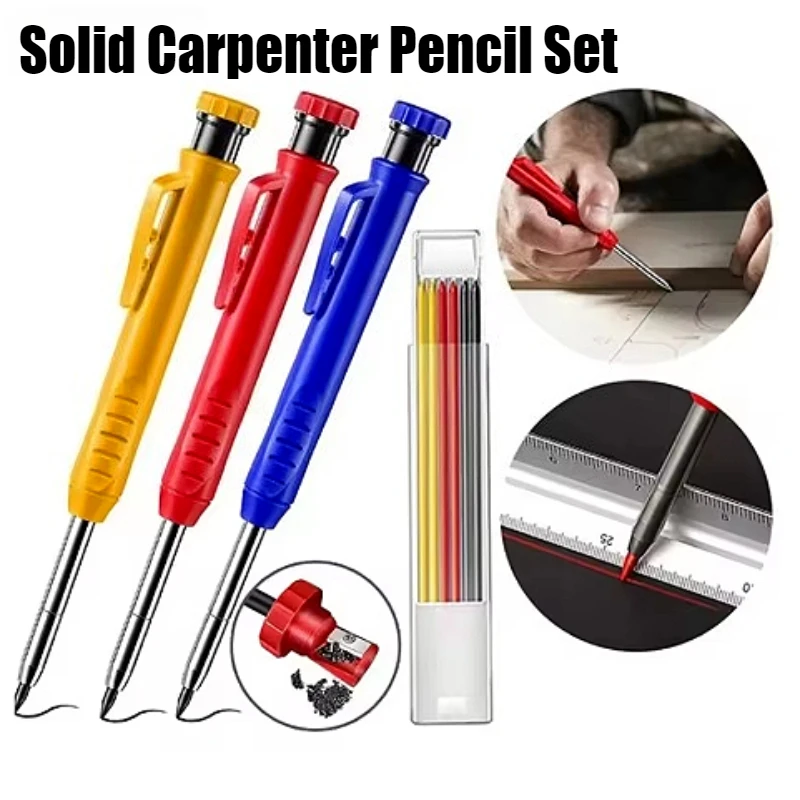 Solid Carpenter Pencil Set Woodworking Mechanical Pencil 4 Colors Construction Marking Tool Set for Carpenter Scriber Arch