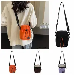 Adjustable Strap Canvas Shoulder Bag Zipper Korean Style Mini Casual Crossbody Bag Mobile Phone Bag Solid Color