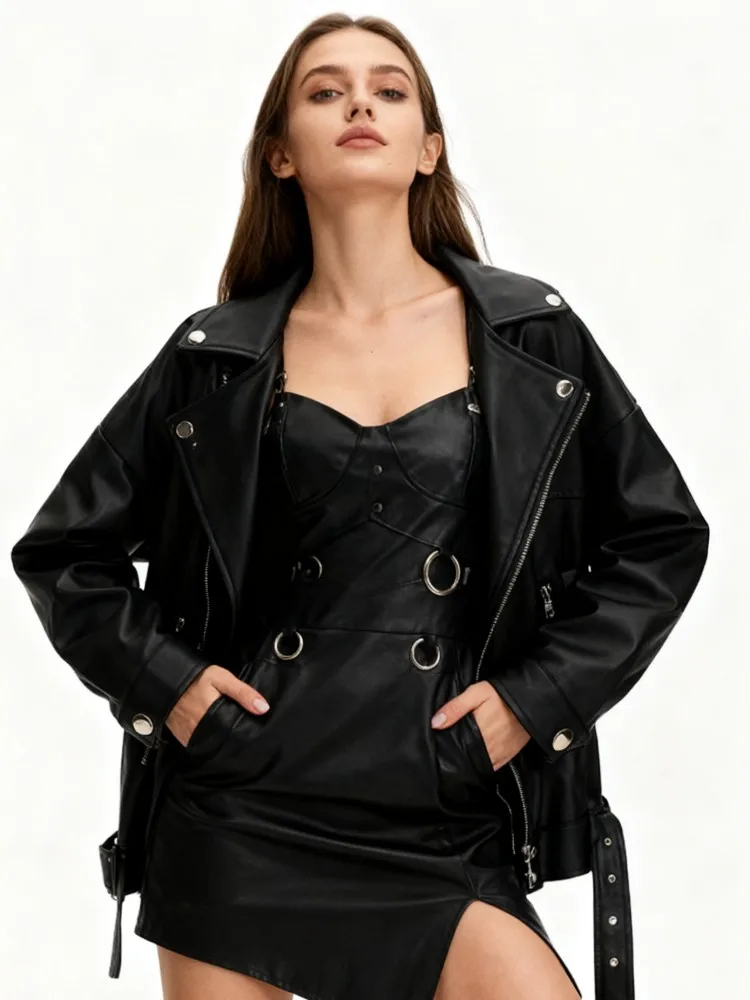 

Biker Jackets Womens Jacket With Protection Winter Sheepskin Leather Plushy Foldable Cozy Warmth Home Skin-Friendly Relaxed Dark